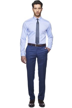 Erkek Mavi Tailored Slim Fit Non-ıron Desenli Gömlek 4R2018100103