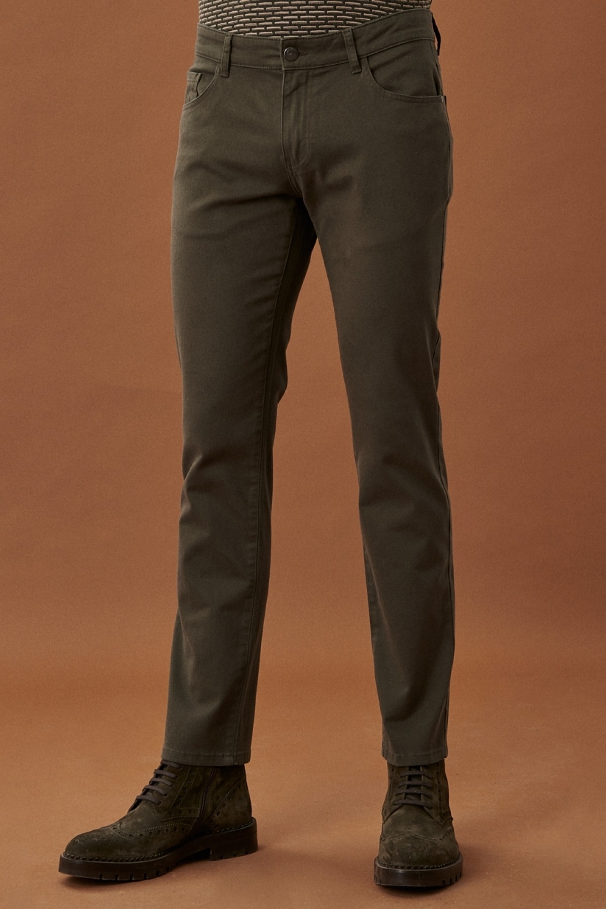 Altınyıldız Classics Erkek Haki Kanvas Slim Fit Dar Kesim 5 Cep Pantolon