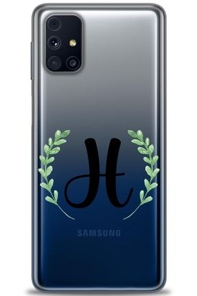Samsung Galaxy M51 Kılıf Hd Baskılı Kılıf - Yaprak Tasarım Siyah H Harfi + Temperli Cam amsm-m51-v-274-cm