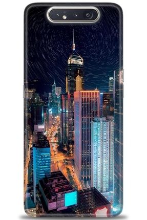 Samsung Galaxy A80 Kılıf Hd Baskılı Kılıf - City Night + Temperli Cam tmsm-a80-v-210-cm