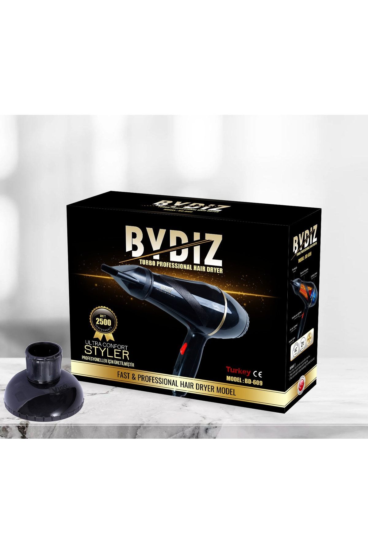 bydiz-Bd 609 Wigo Professional Hair Dryer and Blow Dryer + Vigo / Diffuser Head 2500 Watt 3