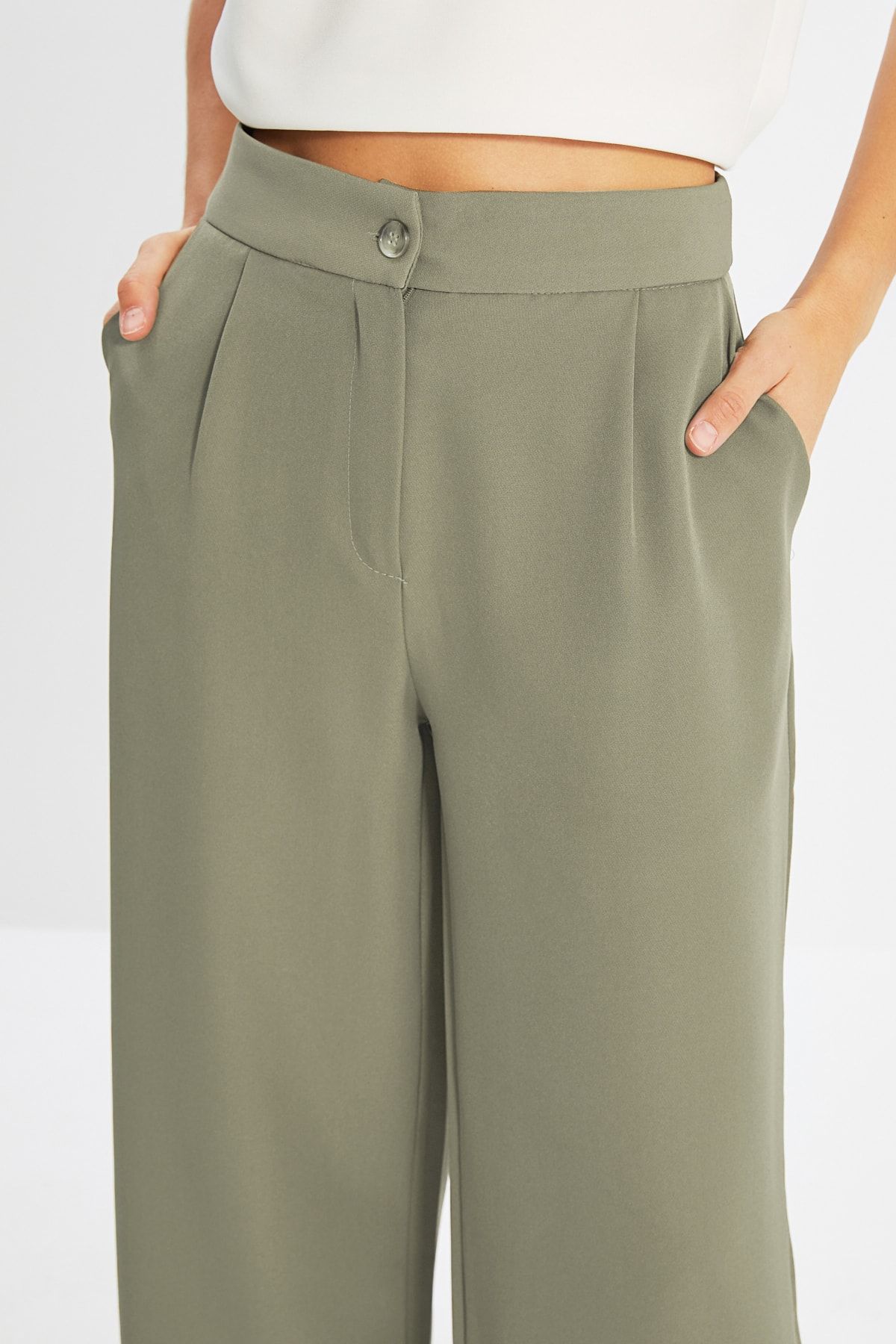 Trendyol Collection-Khaki-gewebte Hose mit weitem Bein – TWOAW22PL0139 4