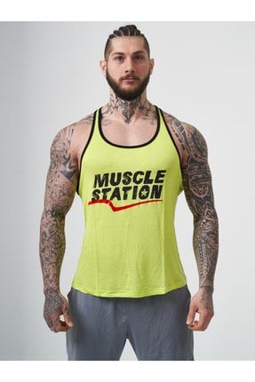Musclestation Toughman Tank Workout 01 Neon Yeşil Fitness Atlet MSTWAB001
