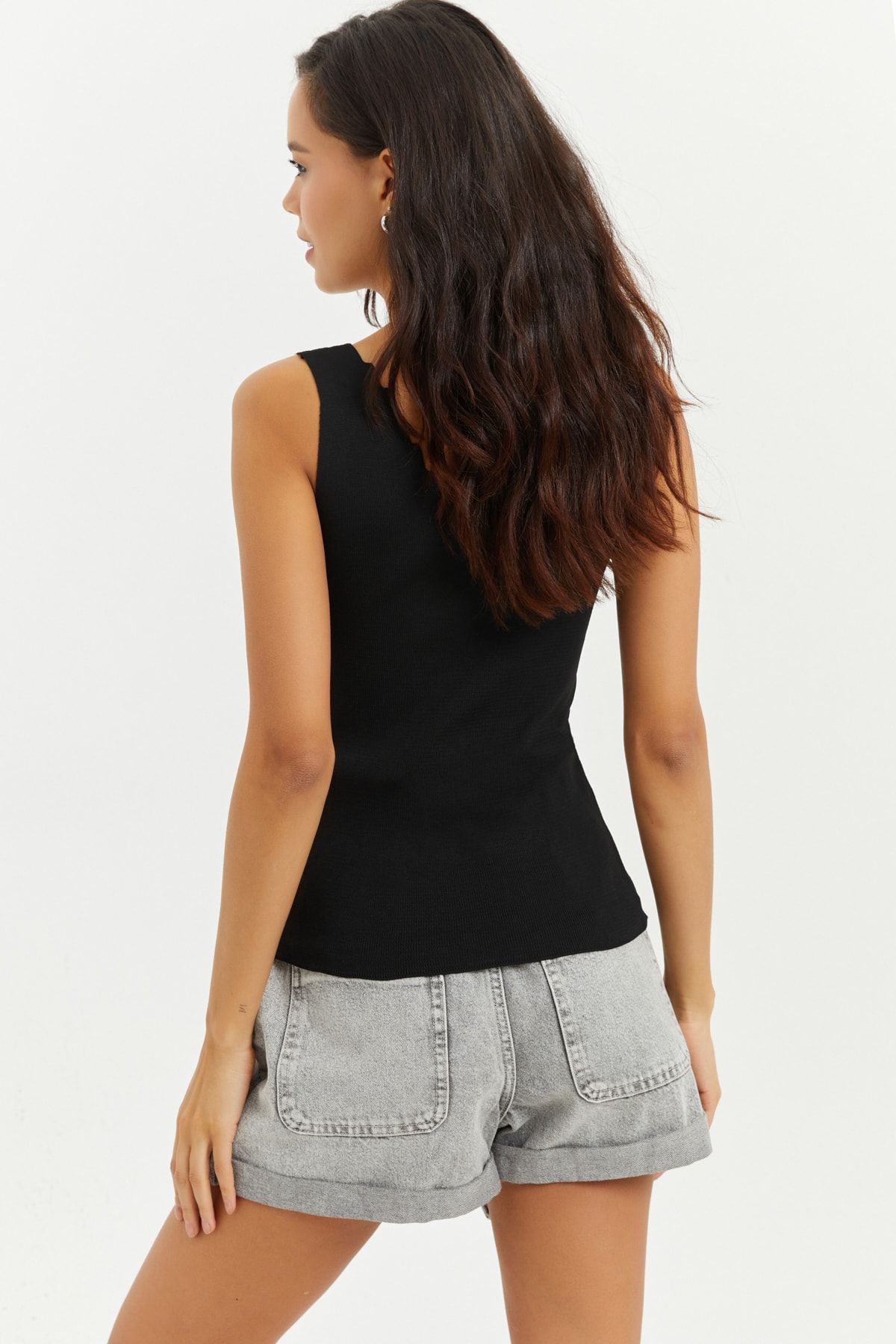 Cool & Sexy-Schwarze Strickbluse mit Leiterkragen für Damen YV83 5