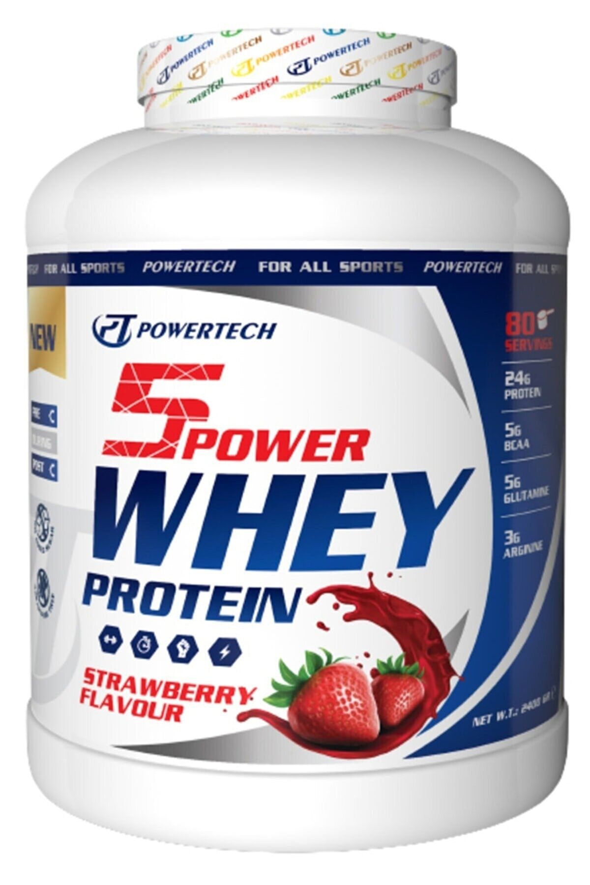 POWERTECH 5power Whey Protein 2400 gr Çilek Aromalı Protein Tozu Whey2400s