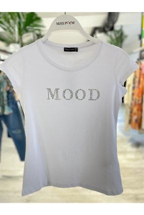 Mood Kadın Baskılı Bisiklet Yaka Kadın T-shirt Beyaz - 15183 22Y0115183-2