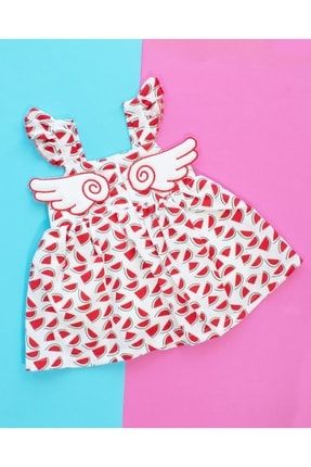 Kız Bebek Karpuz Desenli Kanatlı Elbise (6-18 Ay) - Kırmızı 5718