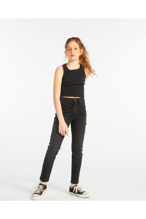 Kız Çocuk Organik Kumaş Arka Cep Nakışlı Siyah Kot Pantalon PCSS20223