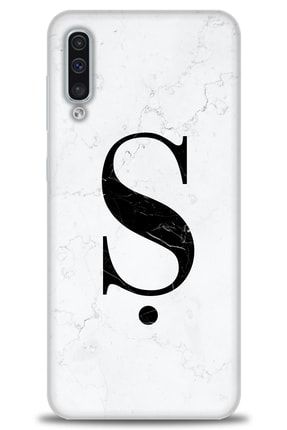 Samsung Galaxy A50s Kılıf Hd Baskılı Kılıf - Beyaz Mermer Desenli Ş Harfi + Temperli Cam amsm-a50s-v-29-cm