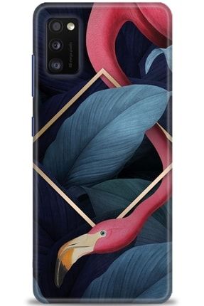 Samsung Galaxy A41 Kılıf Hd Baskılı Kılıf - Flamingo Yaprak + Temperli Cam amsm-a41-v-224-cm