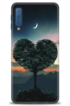 Samsung Galaxy A7 2018 Kılıf Hd Baskılı Kılıf - Kalp Ağaç + Temperli Cam nmsm-a7-2018-v-16-cm