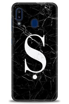 Samsung Galaxy A20 Kılıf Hd Baskılı Kılıf - Siyah Mermer Desenli Ş Harfi + Temperli Cam tmsm-a20-v-26-cm
