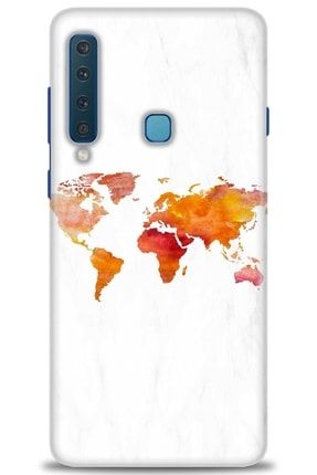 Samsung Galaxy A9 2018 Kılıf Hd Baskılı Kılıf - Dünya Haritası + Temperli Cam nmsm-a9-2018-v-47-cm