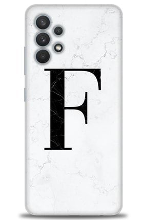 Samsung Galaxy A32 Kılıf Hd Baskılı Kılıf - Beyaz Mermer Desenli F Harfi + Temperli Cam tmsm-a32-v-30-cm