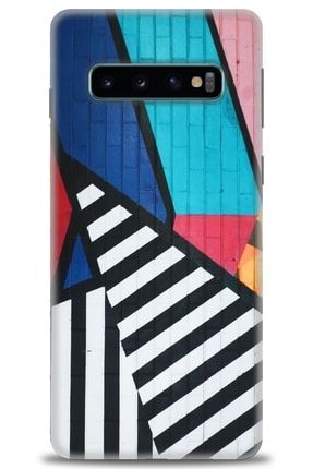 Samsung Galaxy S10 Kılıf Hd Baskılı Kılıf - Graffiti Stripes + Temperli Cam amsm-s10-v-85-cm