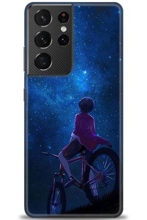 Samsung Galaxy S21 Ultra Kılıf Hd Baskılı Kılıf - Bisikletli Çocuk + Temperli Cam tmsm-s21-ultra-v-192-cm