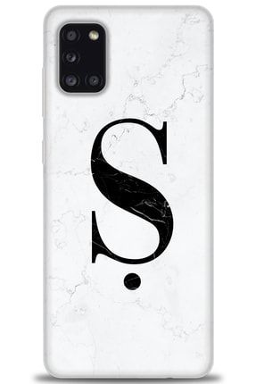 Samsung Galaxy A31 Kılıf Hd Baskılı Kılıf - Beyaz Mermer Desenli Ş Harfi + Temperli Cam nmsm-a31-v-29-cm