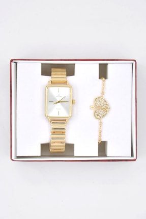 Kadın Metal Kordon Kol Saati Bileklik Kombinli- Saat Modelleri twossbs051
