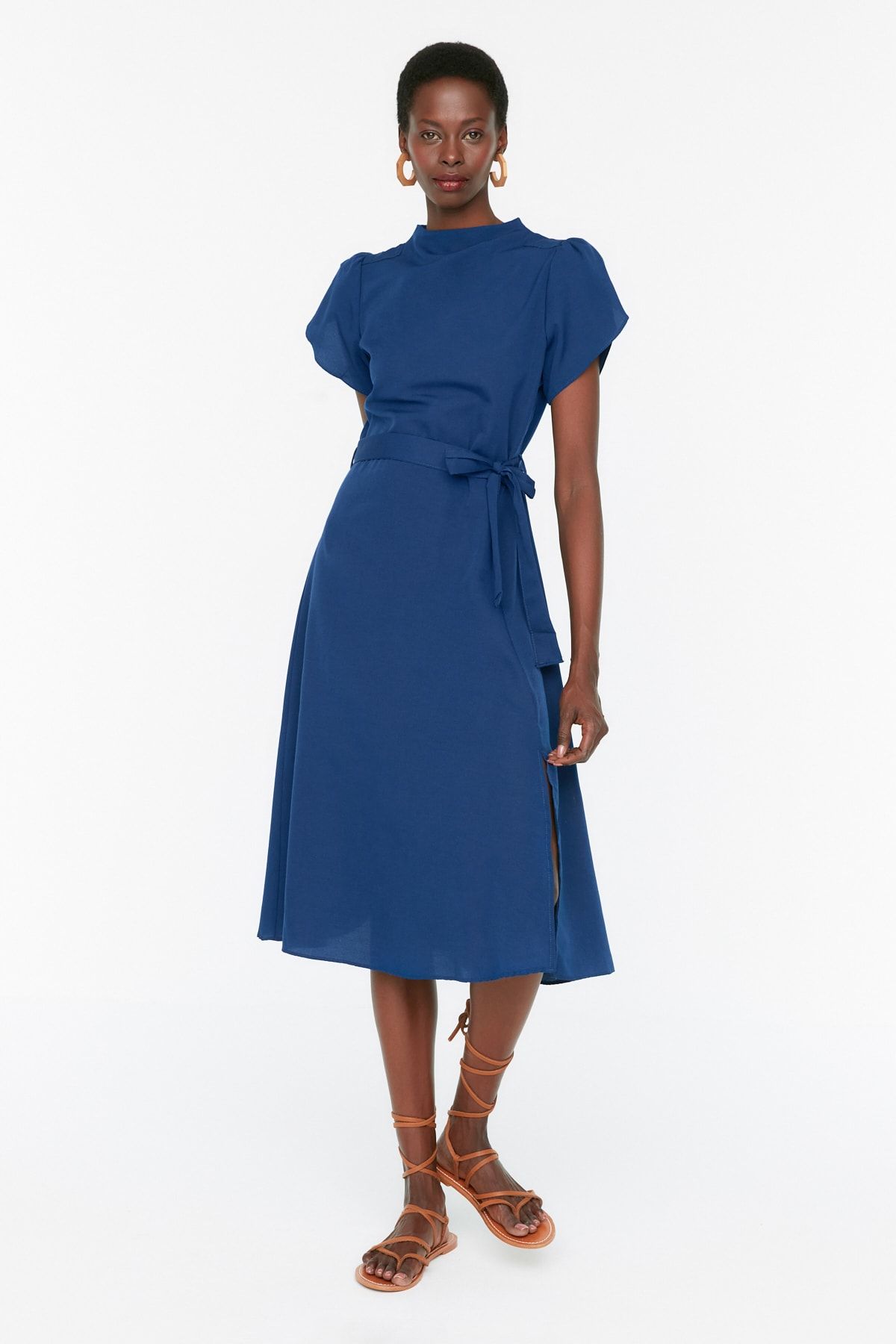 Belted waist top midi dress