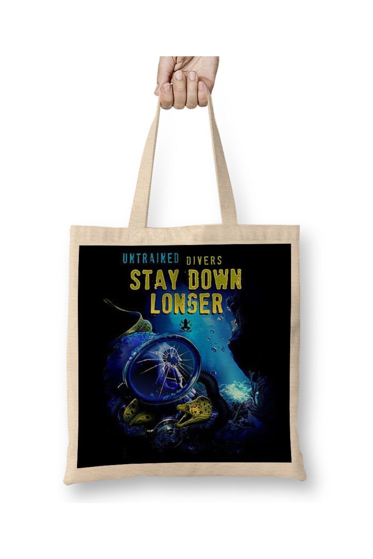 Baskı Dükkanı Diving Dalgıç Bez Çanta Uzun Saplı