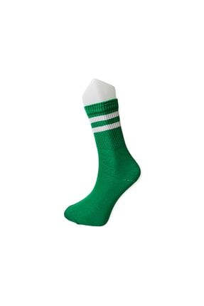 Yeşil Uzun Beyaz Çizgili Pamuklu Unisex Tenis Kolej Çorabı Ç1005