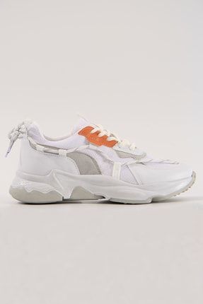 Beyaz - Kadın Kalın Taban Bağcıklı Sneaker Ayakkabı TRPY250049