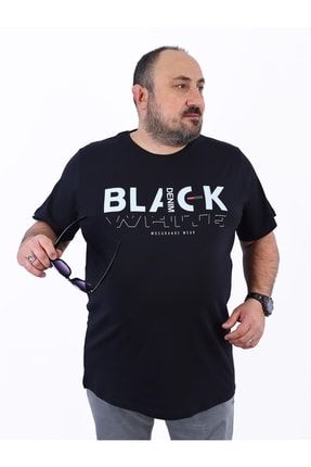 Büyük Beden Erkek T-shirt Black Denim Siyah 22122
