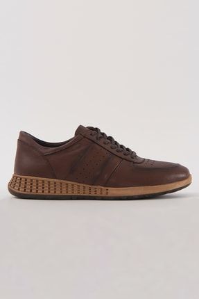 Hakiki Deri Erkek Kahverengi Bağcıklı Sneaker Ayakkabı TRPY250046