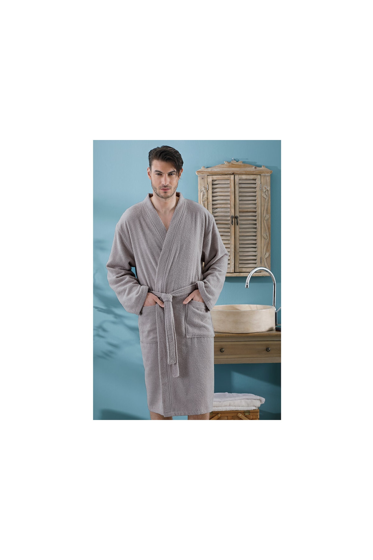 انگلیش هوم حوله حمام مردانه نخی ساده S-m خاکستری تیره