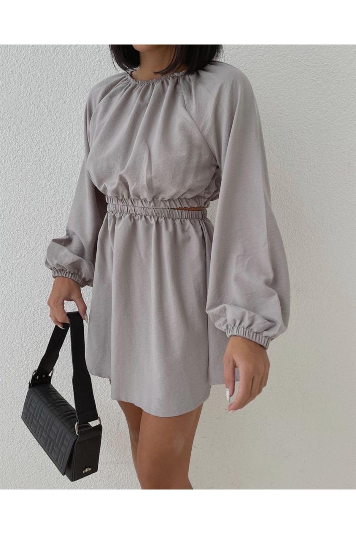 1Moda1Tarz-Rochie de damă, gri, țesătură din viscoză, cu talie joasă, elastică 7
