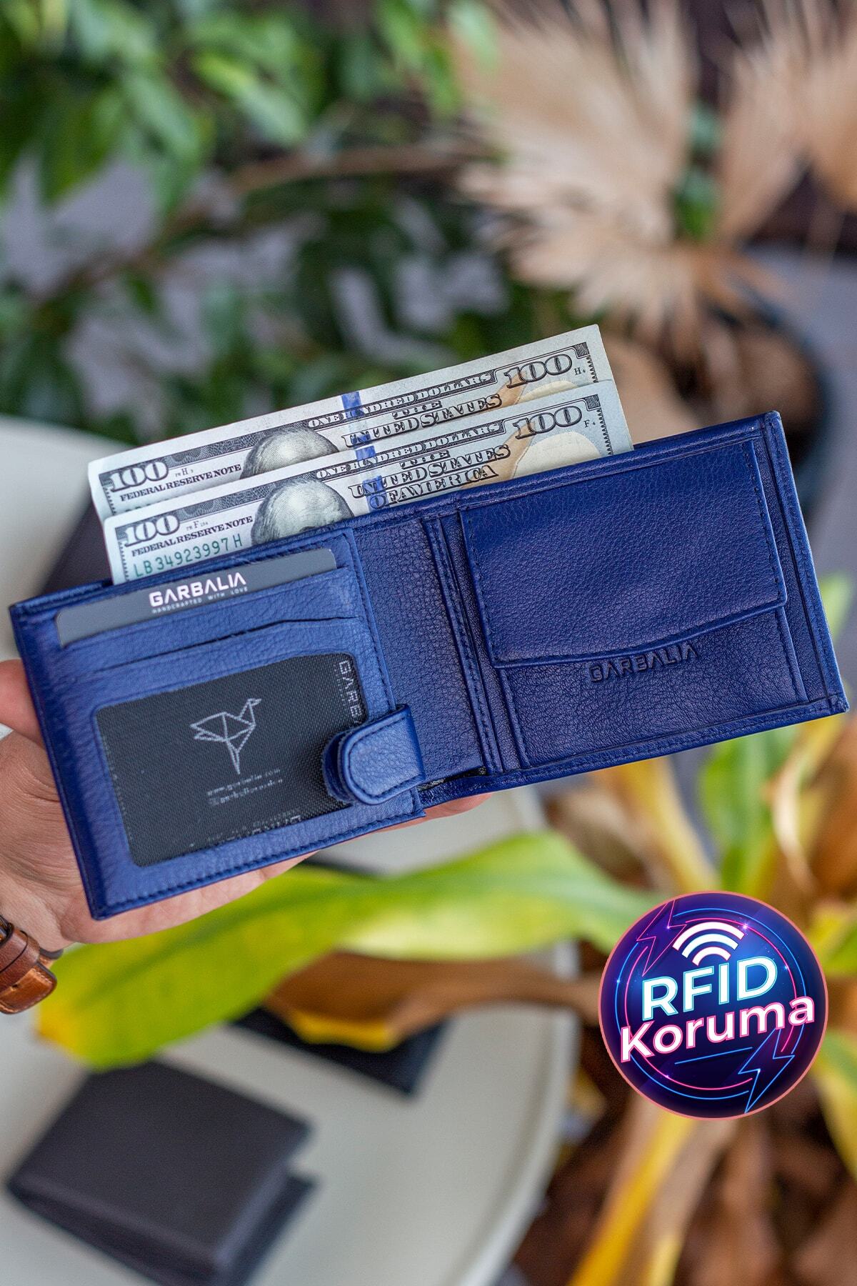 Horizontal Navy Blue Men's Wallet with Genuine Leather Pattern and Coin Eyes