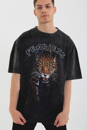 - Fearless Yıkamalı Antrasit Oversize T-shirt TS-22/002
