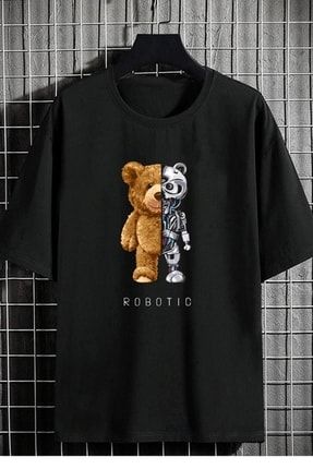 Unisex Robotic Bear Oversize Siyah Tshirt 00231554