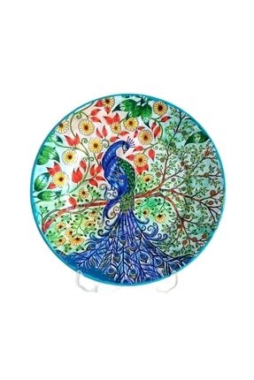 Sarı Papatyalı El Boyaması Tavus Kuşu Modeli Dekoratif Porselen Tabak Masa Ve Konsol Süsü 8683633000634
