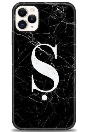 Iphone 11 Pro Kılıf Hd Baskılı Kılıf - Siyah Mermer Desenli Ş Harfi + Temperli Cam nmap-iphone-11-pro-v-26-cm