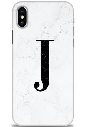 Iphone Xs Max Kılıf Hd Baskılı Kılıf - Beyaz Mermer Desenli J Harfi + Temperli Cam amap-iphone-xs-max-v-30-cm