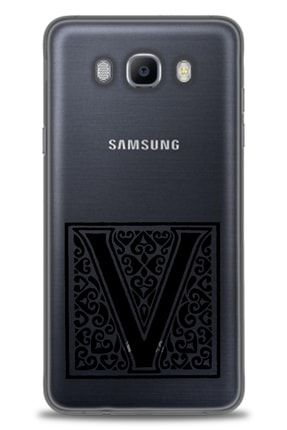Samsung Galaxy J7 2016 / J710 Kılıf Hd Baskılı Kılıf - Mosaic V Harfi Siyah + Temperli Cam tmsm-j7-2016-j710-v-247-cm