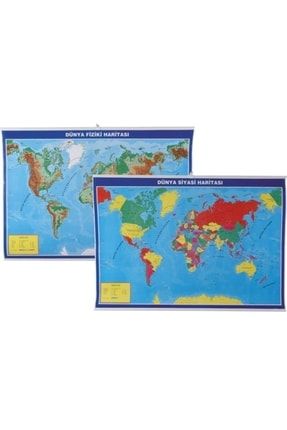 Harita Dünya Fiziki Ve Siyasi Çıtalı 70x100 Cm (çift Taraflı Selefonlu 1 Adet) G-998 0007477289988
