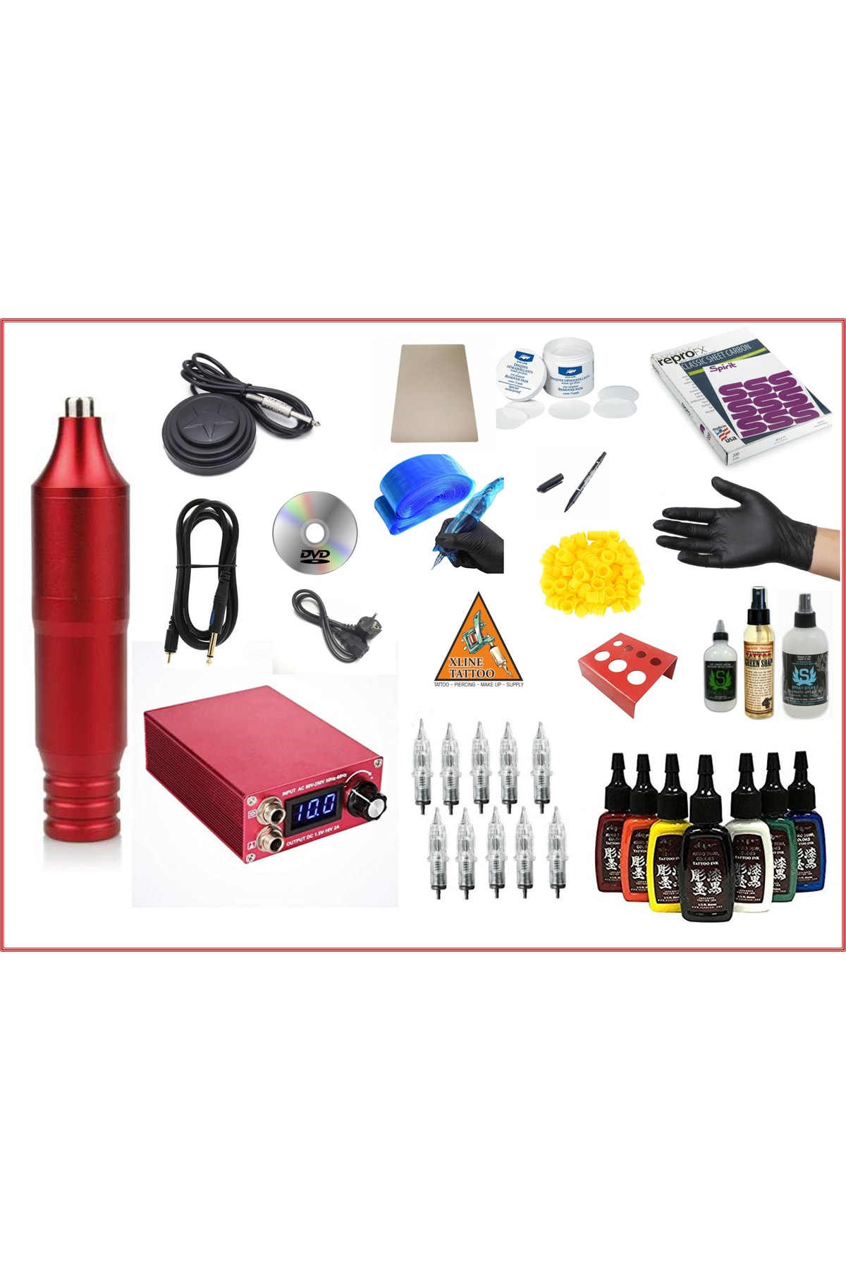 Xl-5320 Hybrıd Çantalı Red Tattoo Pen Dövme Makinası Seti - 20 Parça