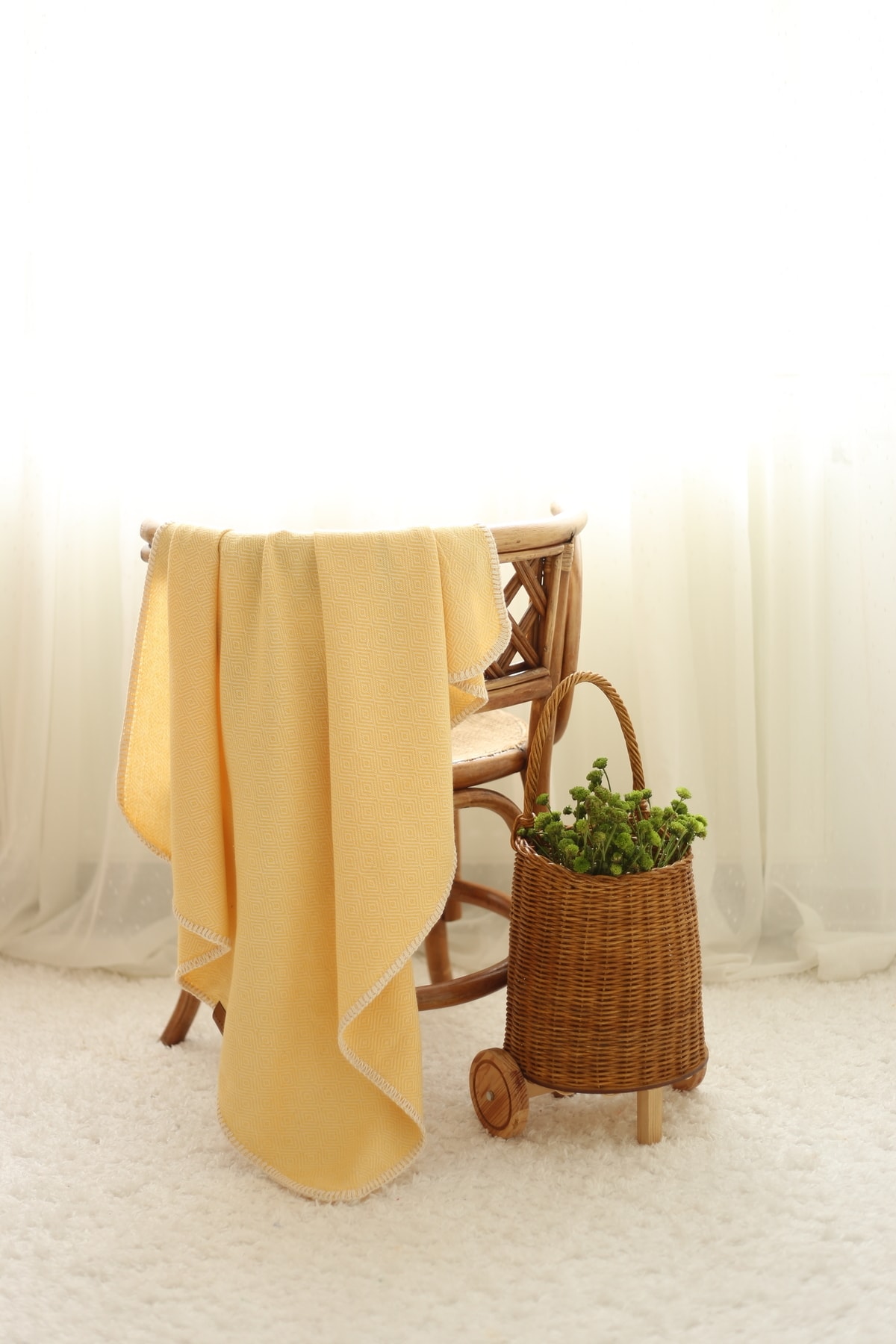 Wash at 30 degrees. Baby Peshtemali-Yellow Diamond Patterned Woven Yellow Cotton 80 x 95