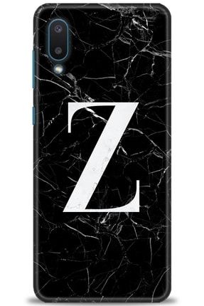 Samsung Galaxy A02 Kılıf Hd Baskılı Kılıf - Siyah Mermer Desenli Z Harfi + Temperli Cam nmsm-a02-v-25-cm