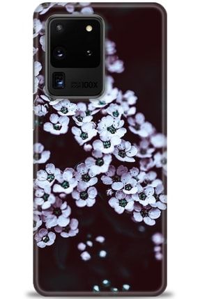 Samsung Galaxy S20 Ultra Kılıf Hd Baskılı Kılıf - Beyaz Çiçek + Temperli Cam amsm-s20-ultra-v-231-cm