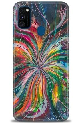 Samsung Galaxy M21 Kılıf Hd Baskılı Kılıf - Watercolor Lines + Temperli Cam amsm-m21-v-119-cm