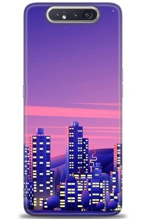 Samsung Galaxy A80 Kılıf Hd Baskılı Kılıf - Night City Sky Buildings + Temperli Cam nmsm-a80-v-166-cm