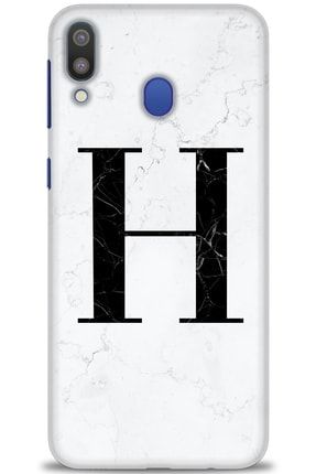 Samsung Galaxy M20 Kılıf Hd Baskılı Kılıf - Beyaz Mermer Desenli H Harfi + Temperli Cam tmsm-m20-v-30-cm