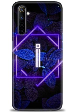 Realme 6 Kılıf Hd Baskılı Kılıf - Dark Neon Yaprak I Harfi + Temperli Cam nmrm-6-v-9-cm