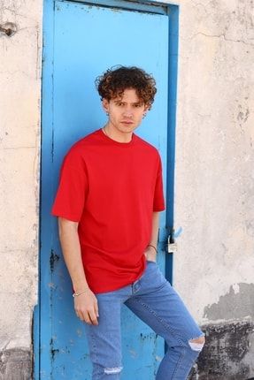 Erkek Oversize Basic Kırmızı T-shirt TST4261