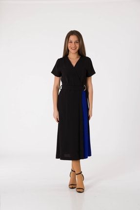 Kadın Bayan Kruvaze Iki Renk Geçişli Kumaş Elbise 4005-RMTC