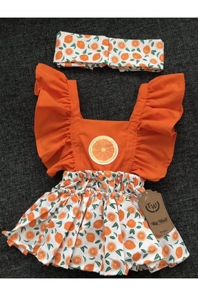Bebek Giyim portakal slip bandanalı elbise