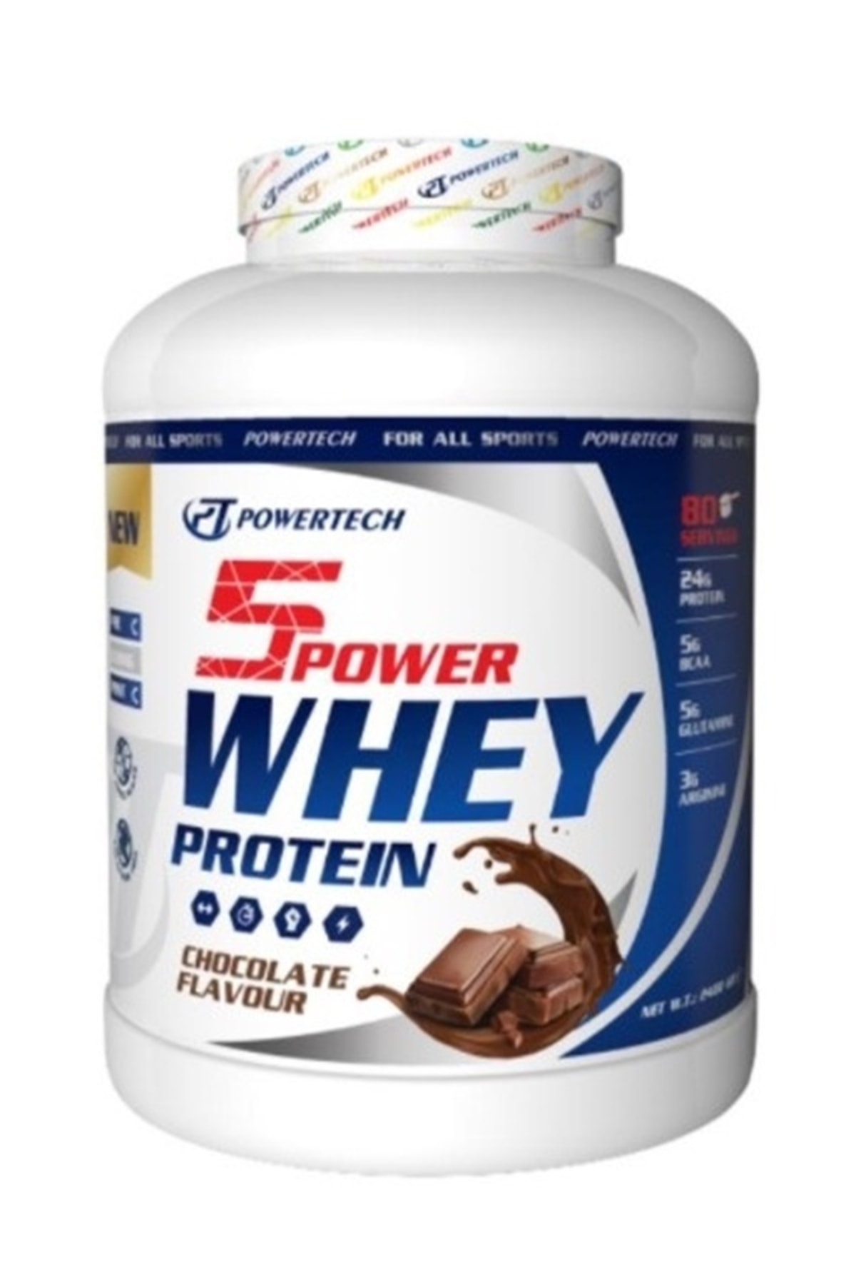 POWERTECH 5power Whey Protein 2400 Gr Çikolata Aromalı Protein Tozu Whey2400c
